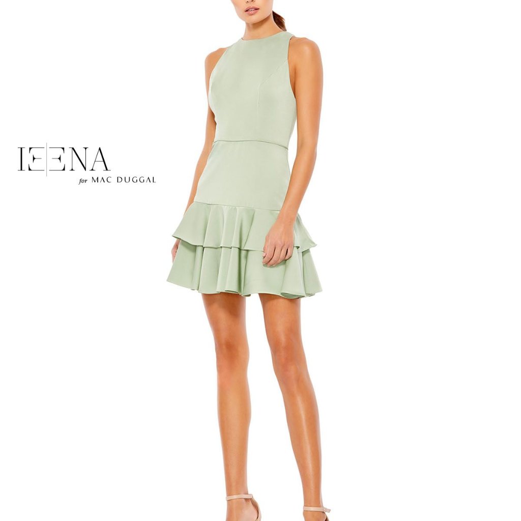 New Mac Duggal 55291 Pistachio Sz 0 Ruffle Hem Sleeveless Skater Dress